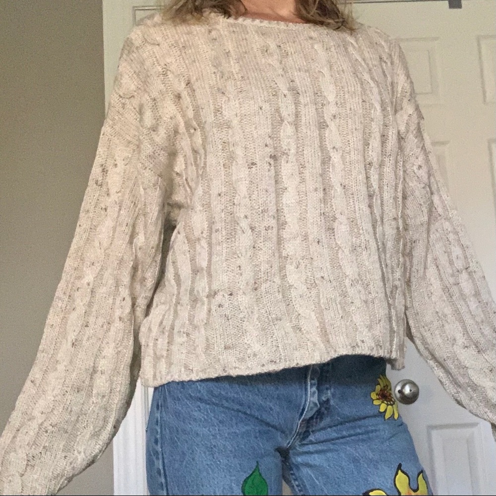 Vintage 80s 90s Liz Wear Sweater Cropped Cable Knit L NEW